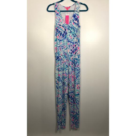 New Lilly Pulitzer Paulina Jumpsuit Tank XS Breakwater Party Wave Print Summer - Picture 2 of 15